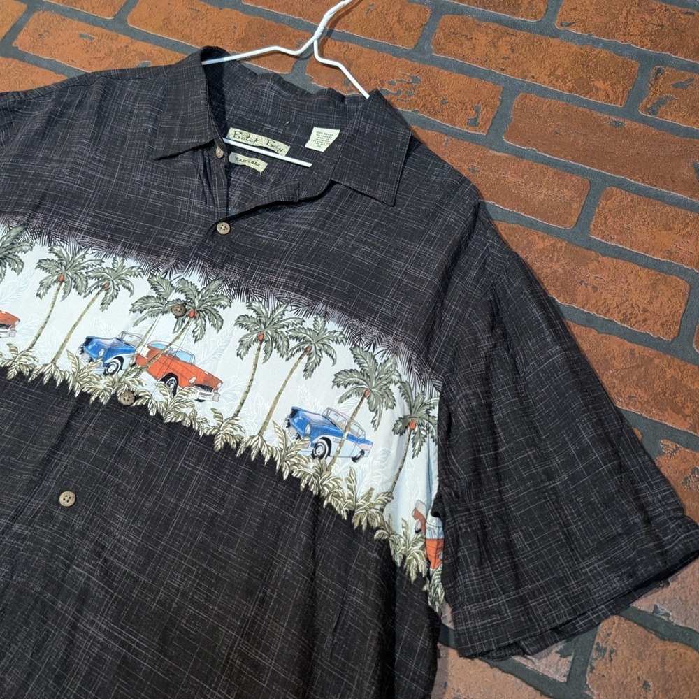 Batik Bay Men's Hawaiian‎ Shirt Classic Car Chevy Palm Tree Button Down Rayon